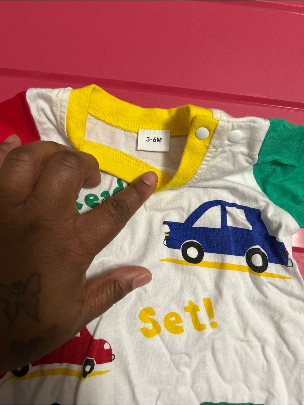 Kids Car Print Short-Sleeve Romper in White, Yellow & Blue - Unbranded